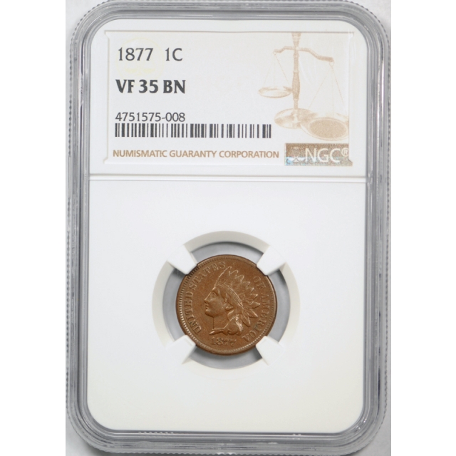 1877 1C Indian Head Cent NGC VF 35 BN Very Fine to Extra Fine Key Date Tough !