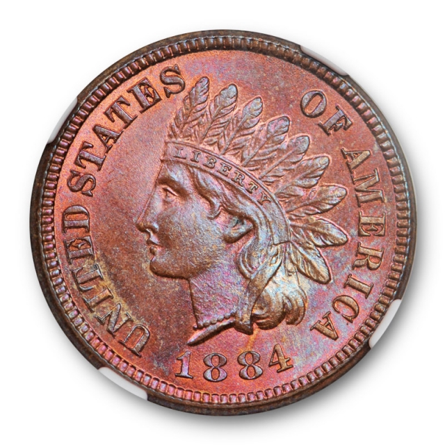 1884 1c Indian Head Cent NGC MS 65 RB Uncirculated Red Brown Toned Exceptional 