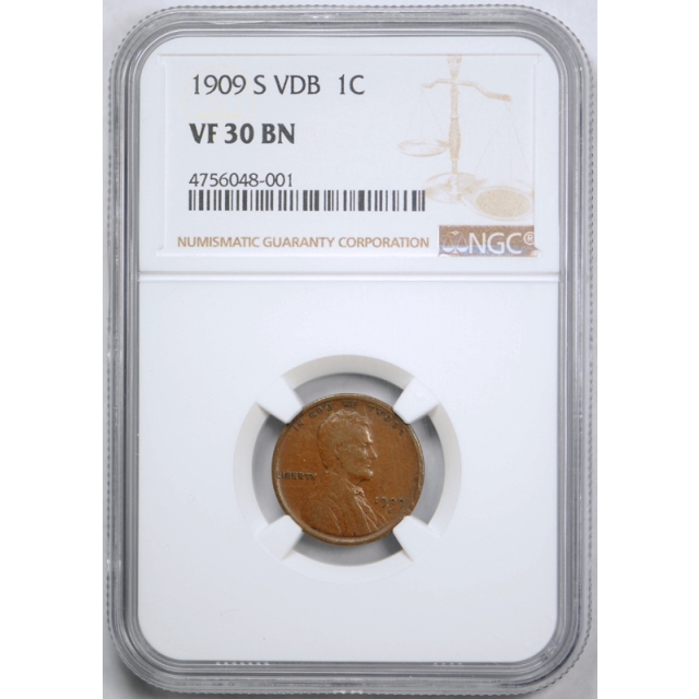 1909 S VDB 1c Lincoln Wheat Cent NGC VF 30 Very Fine to Extra Fine Key Date Original !