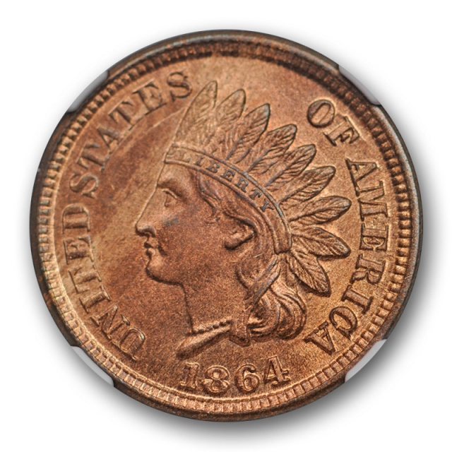 1864 1c Bronze Indian Head Cent NGC MS 64 RB Uncirculated Red Brown Attractive !
