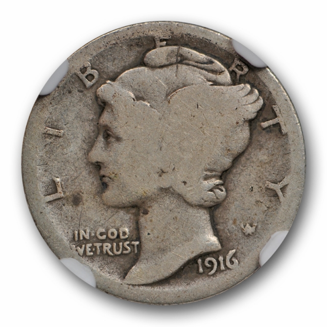 1916 D 10c Mercury Dime NGC AG 3 About Good Key Date Denver Mint Original Cert#0002