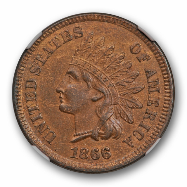1866 1c Indian Head Cent NGC MS 62 BN Uncirculated Brown Better Date Original 