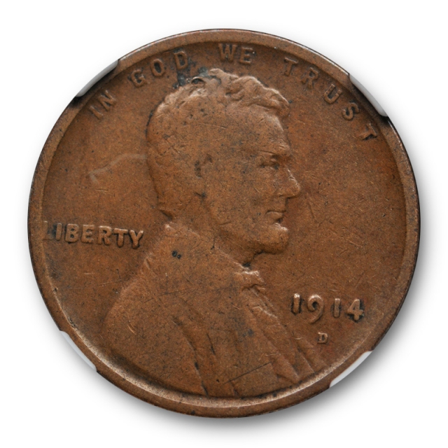 1914 D 1c Lincoln Wheat Cent NGC VG 8 Very Good Key Date Denver Mint Cert#0038