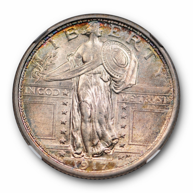 1917 Type 1 Standing Liberty Quarter 25C NGC MS 64 FH Full Head Toned Beauty
