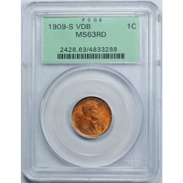 1909 S VDB 1C Lincoln Wheat Cent PCGS MS 63 RD Uncirculated Red OGH Old Holder