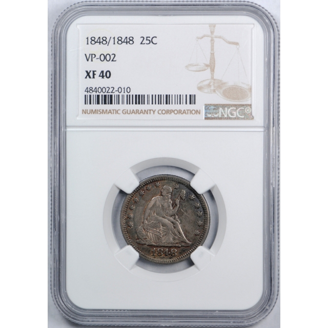 1848 25C Seated Liberty Quarter NGC XF 40 Extra Fine Tough Date Coin ! 