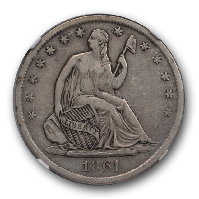 1861 S 50c  Seated Liberty Half Dollar NGC XF 45 Extra Fine to AU Sharp ! 