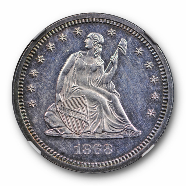 1868 Seated Liberty Quarter 25C NGC PF 61 Proof Purple Toned Low Mintage 