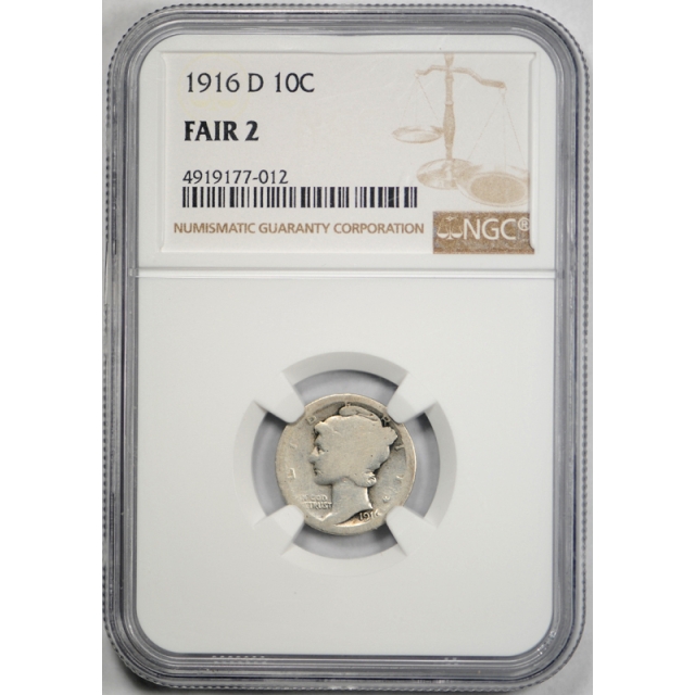 1916 D 10c Mercury Dime NGC FR 2 Denver Mint Key Date Tough US Coin