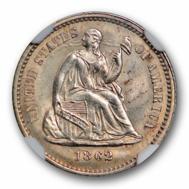 1862 Seated Liberty Half Dime NGC MS 61 Uncirculated Civil War Date Toned