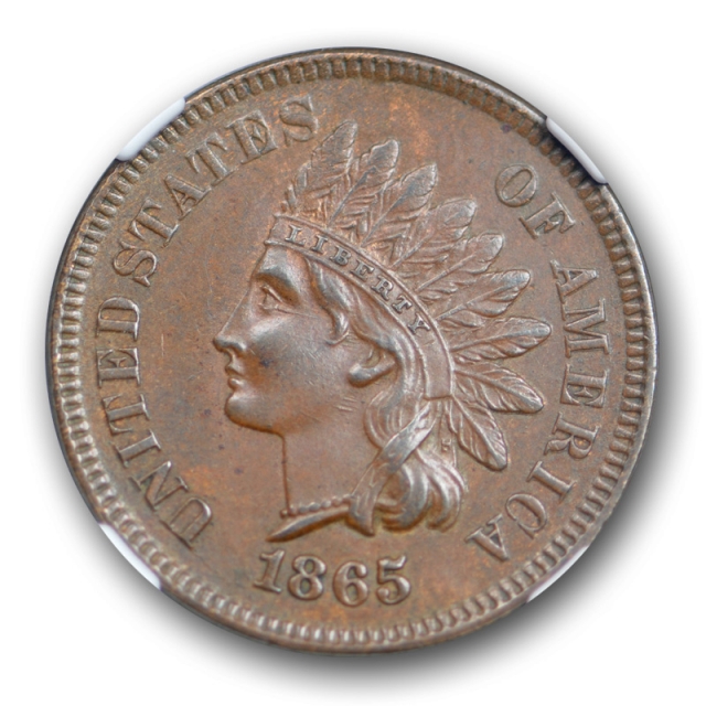 1865 1c Fancy 5 Indian Head Cent NGC AU 58 About Uncirculated Original ! 