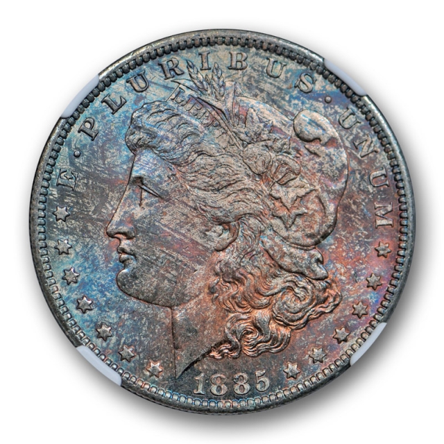 1885 O $1 Morgan Dollar NGC MS 64 Uncirculated Blue Purple Toned Cert#3022
