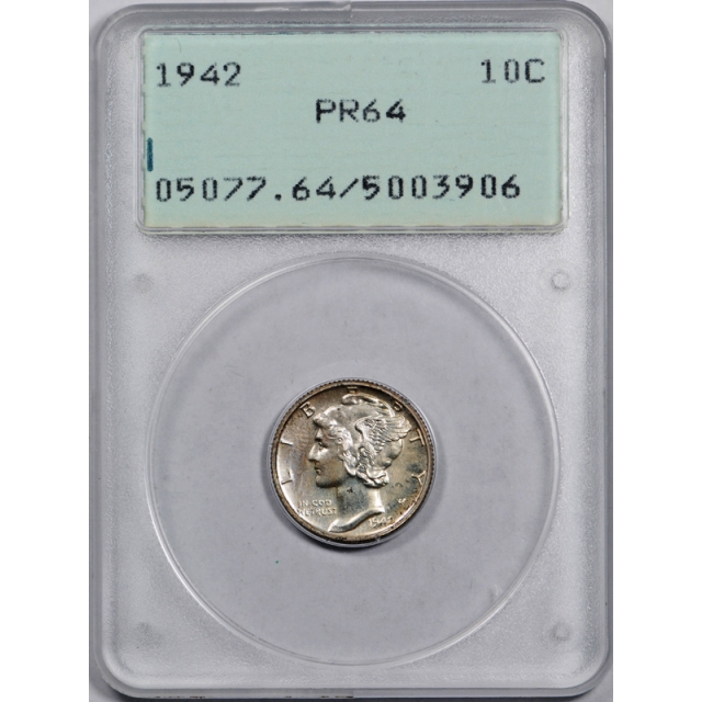 1942 10C Mercury Dime PCGS PR 64 Proof Low Mintage Old Rattler Holder OGH