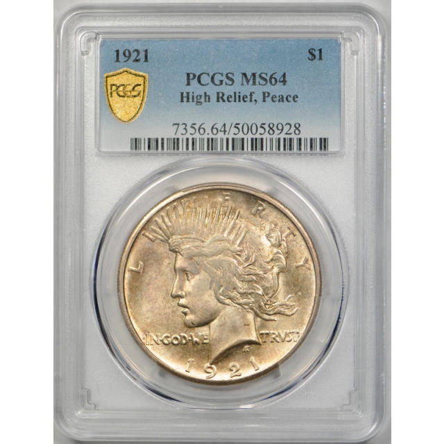 1921 $1 Peace Dollar High Relief PCGS MS 64 Uncirculated Key Date Cert#8928