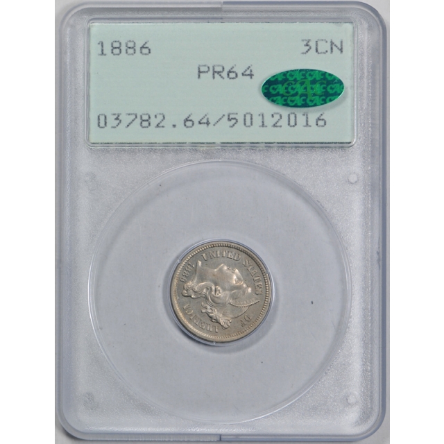1886 3CN Three Cent Nickel PCGS PR 64 Proof CAC Approved Rattler Holder