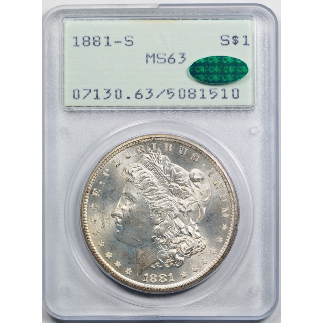 1881 S $1 Morgan Dollar PCGS MS 63 CAC Approved Toned Rattler #1510