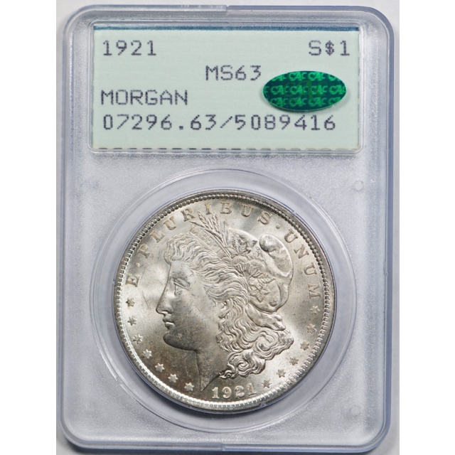 1921 $1 Morgan Dollar PCGS MS 63 Rattler Holder CAC Approved