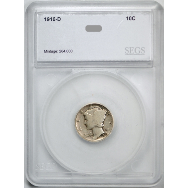 1916 D 10C Mercury Dime Very Good to Fine Key Date U.S Coin Original Surfaces 