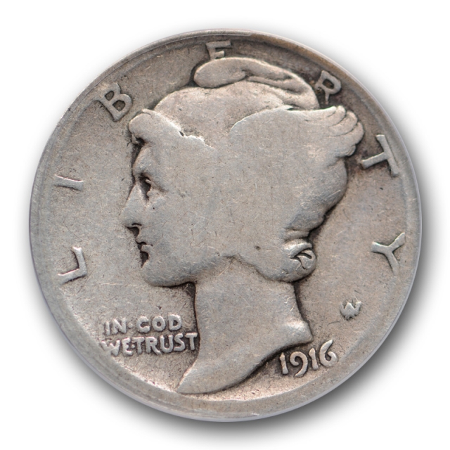 1916 D 10C Mercury Dime ANACS G 4 Good Key Date Denver Mint Original Toned 