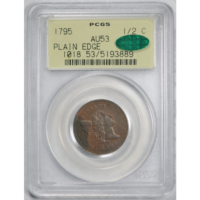 1795 1/2C Liberty Cap Half Cent PCGS AU 53 About Uncirculated OGH CAC Approved !
