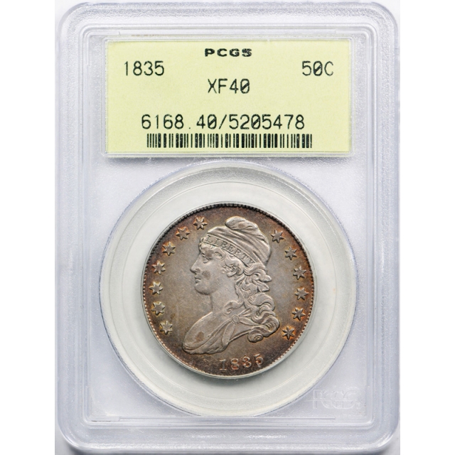 1835 50C Capped Bust Half Dollar PCGS XF 40 Extra Fine Colorful Toned OGH  