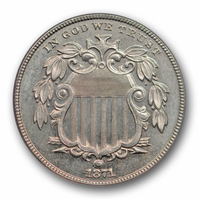 1871 5C Proof Shield Nickel ANACS PF 61 PR Low Mintage Looks Much Nicer !