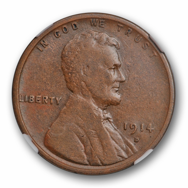 1914 D Lincoln Wheat Cent NGC F 12 Fine Key Date Denver Mint Original 