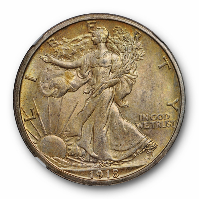 1918 S Walking Liberty Half Dollar 50C NGC MS 62+ Uncirculated Toned