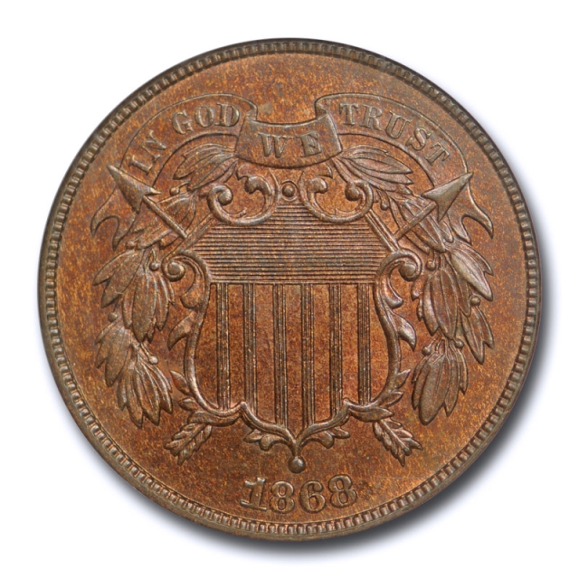 1868 2c Two Cent Piece NGC MS 65 RB Uncirculated Red Brown Better Date Old Holder