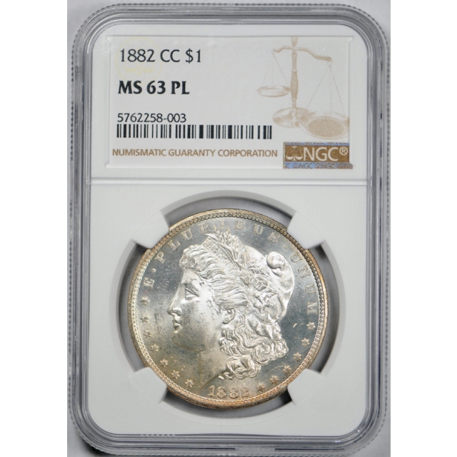 1882 CC $1 Morgan Dollar NGC MS 63 PL Uncirculated Proof Like Flashy Coin ! 