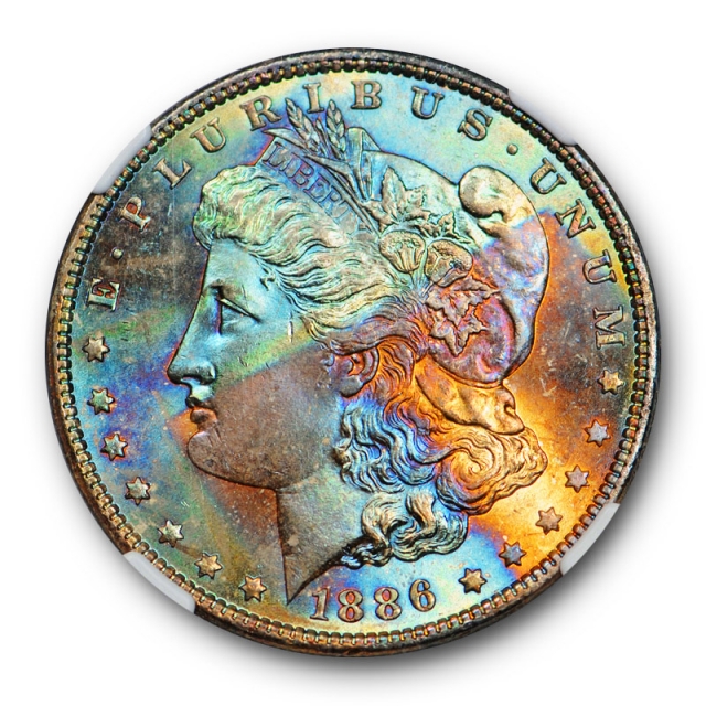 1886 $1 Morgan Dollar NGC MS 65 Uncirculated Monster Toned Beauty ! Blue & Purple 