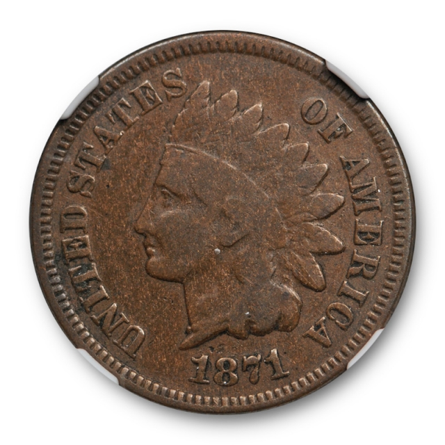 1871 1c Indian Head Cent NGC VG 10 Very Good to Fine Key Date Chocolate Brown 