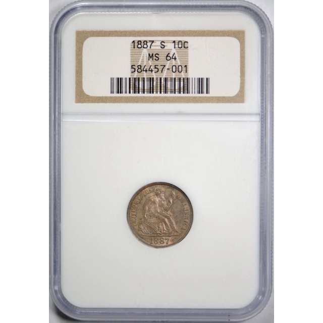 1887 S 10c Seated Liberty Dime NGC MS 64 Uncirculated San Francisco Mint