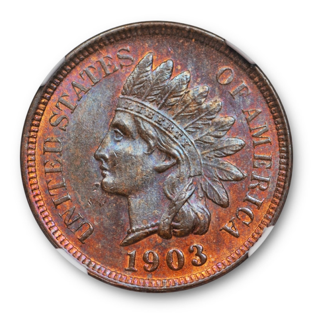 1903 1c Indian Head Cent NGC MS 63 RB Uncirculated Red Brown Toned Pretty !