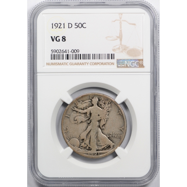1921 D 50c Walking Liberty Half Dollar NGC VG 8 Very Good Key Date Denver Mint