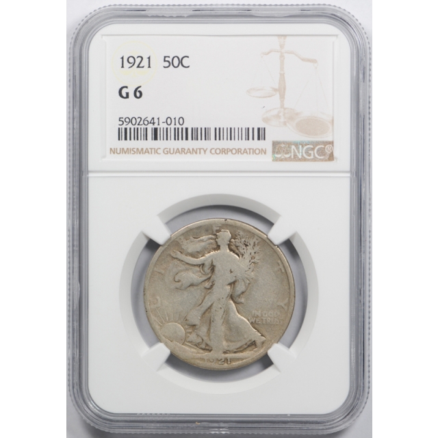 1921 Walking Liberty Half Dollar 50C NGC G 6 Good to Very Good Key Date P Mint Cert#1010
