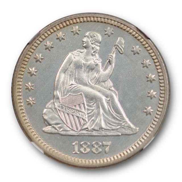 1887 25C Proof Seated Liberty Quarter NGC PF 64 PR Low Mintage Key Date Looks Cameo ! 