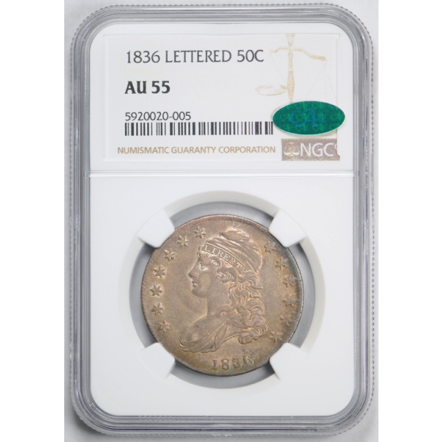 1836 50c Capped Bust Half Dollar NGC AU 55 CAC Approved Toned Beauty ! 