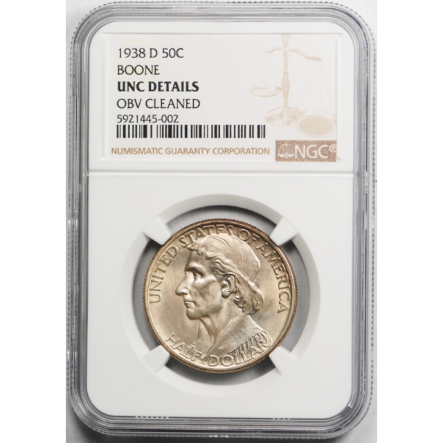 1938 D 50c Boone Silver Commemorative Half Dollar NGC Uncirculated Details 
