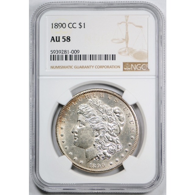 1890 CC $1 Morgan Dollar NGC AU 58 About Uncirculated Carson City Mint Tough !