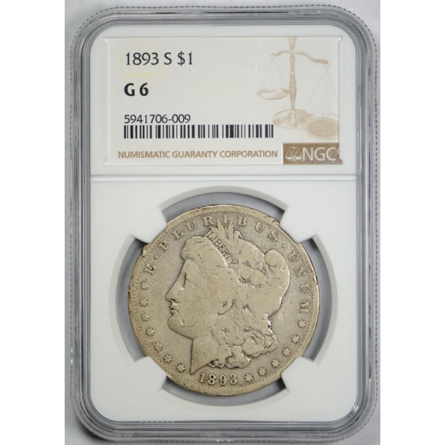 1893 S $1 Morgan Dollar NGC G 6 Good to Very Good Key Date Tough Coin!
