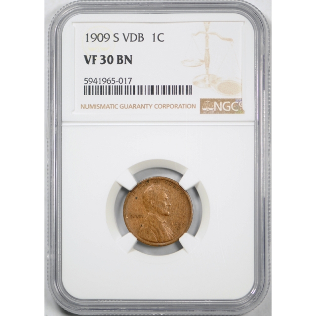 1909 S VDB 1c Lincoln Wheat Cent NGC VF 30 Very Fine to Extra Fine Key Date