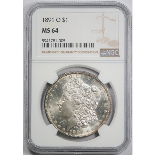 1891 O $1 Morgan Dollar NGC MS 64 Uncirculated Better Date New Orleans Mint 
