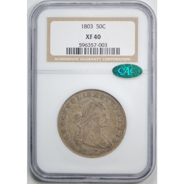 1803 50c Draped Bust Half Dollar NGC XF 40 Extra Fine CAC Approved Large 3 Nice !