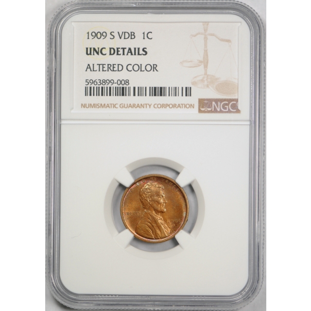 1909 S VDB 1c Lincoln Wheat Cent NGC MS Uncirculated Details Red Brown Key Date