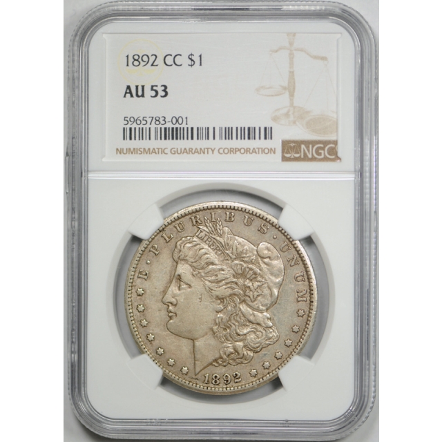 1892 CC $1 Morgan Dollar NGC AU 53 About Uncirculated Carson City Mint Tough Grade