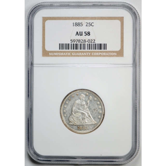 1885 25c Seated Liberty Quarter NGC AU 58 About Uncirculated Key Date Tough Grade !