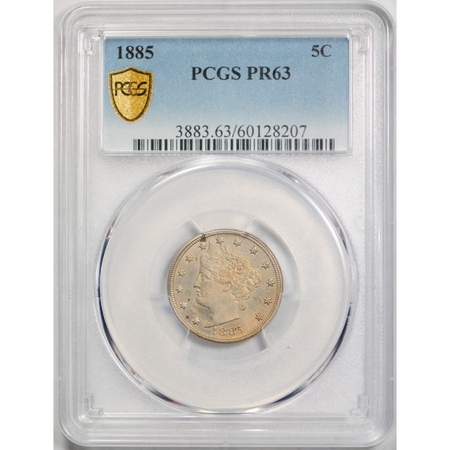 1885 5C Liberty Head Nickel PCGS PR 63 Proof Key Date Coin Toned ! 