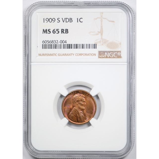 1909 S VDB 1C Lincoln Wheat Cent NGC MS 65 RB Uncirculated Toned Key Date ! 