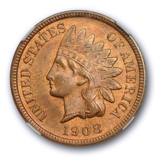 1908 S 1c Indian Head Cent NGC MS 65 RB Uncirculated CAC Approved Nice ! 